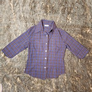 VINTAGE Multi Colored Plaid 3/4 Sleeve Button Up In Charge Dress Shirt